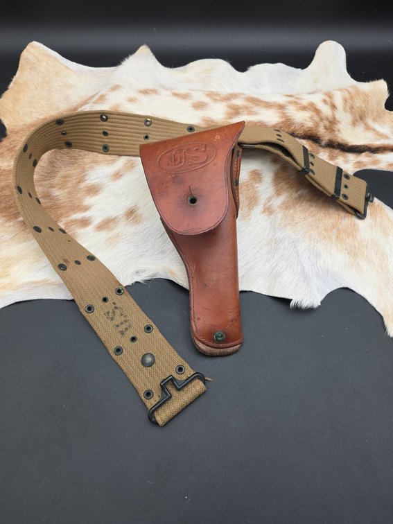 US Marked Leather Holster with Canvas Belt