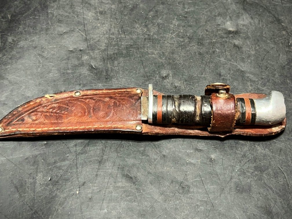 Fixed Blade Knife with Tooled Leather Sheath