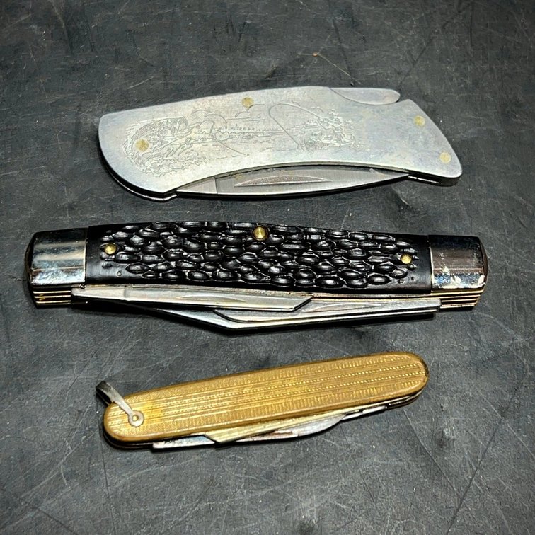 3 Pocket Knives: Zippo, M. COGY, Brass