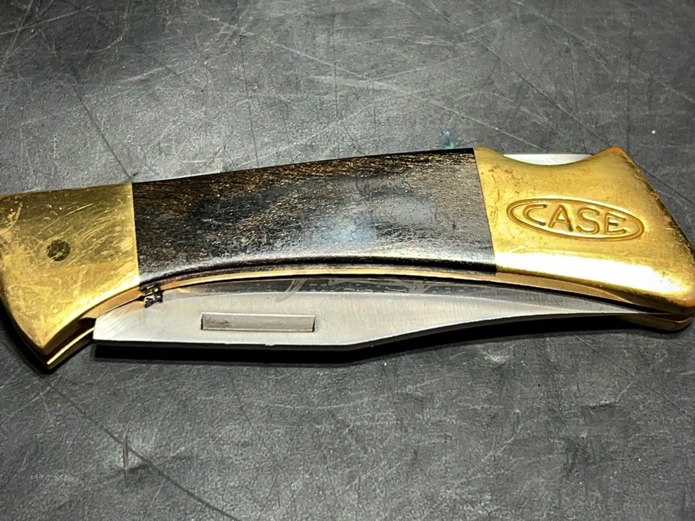 Case XX Folding Knife Brass Bolsters Shark Etch