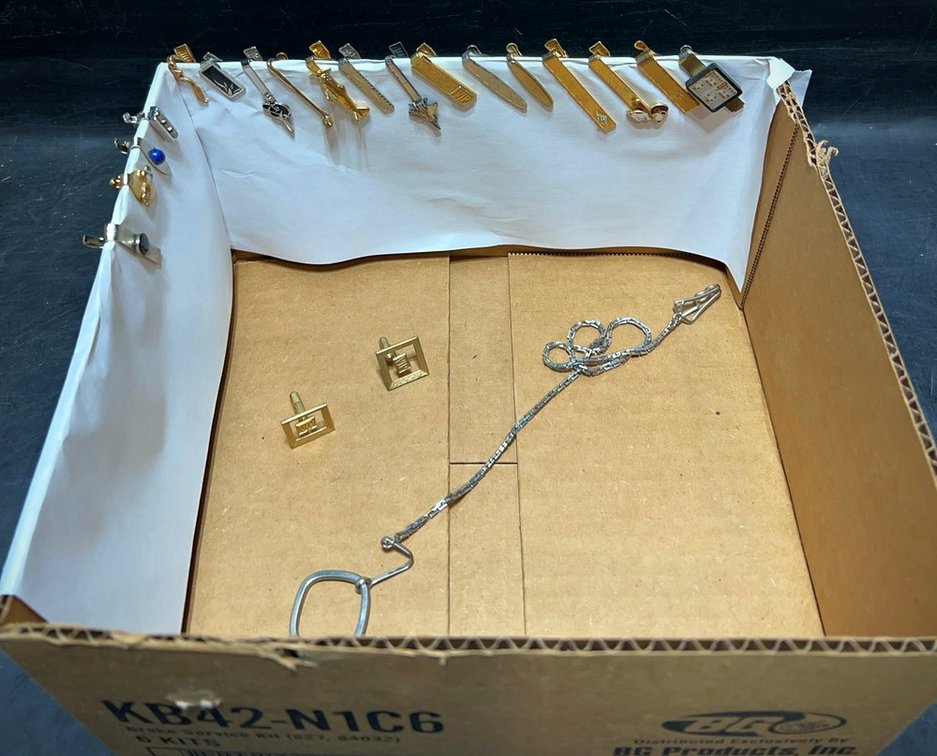 Tie Clips, Cufflinks, Silver Chain Lot