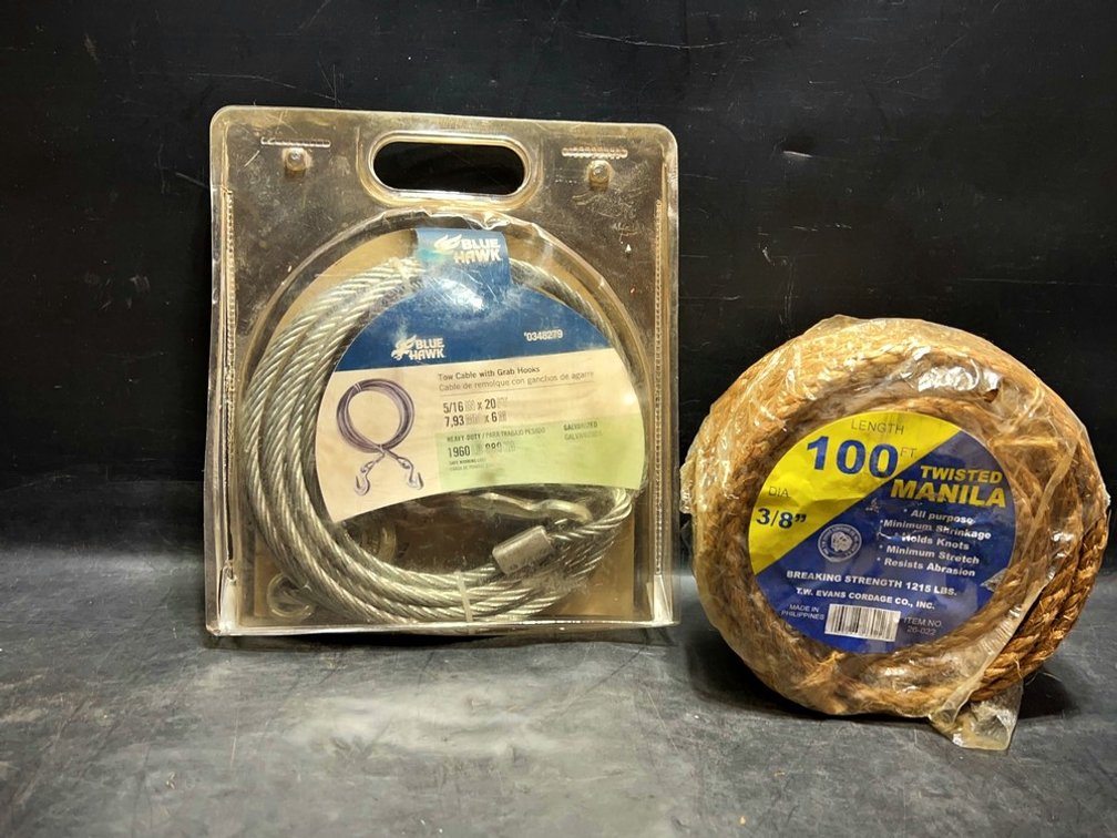 Blue Hawk Tow Cable & 100ft Manila Rope Lot