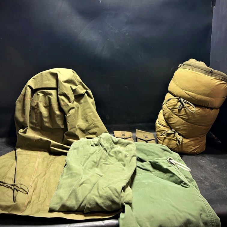 US Military Sleeping Bag and Canvas Gear Lot
