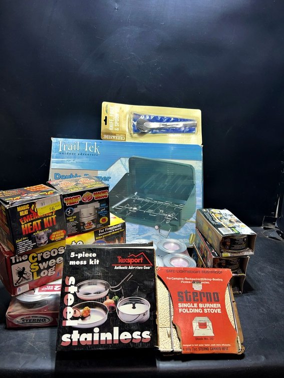 Outdoor Cooking Gear Lot: Stoves, Fuel, Kits