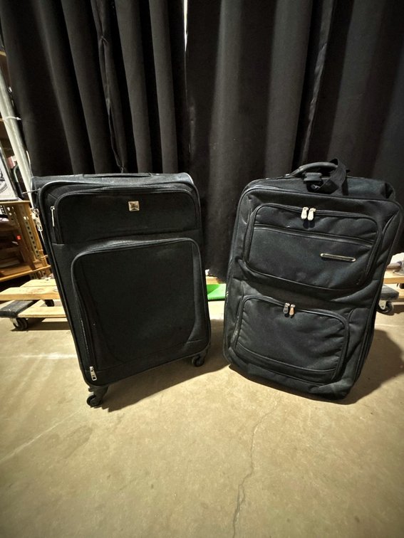 2 Black Soft-Sided Upright Suitcases