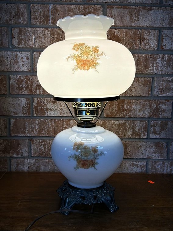 Milk Glass Floral Electric Hurricane Lamp