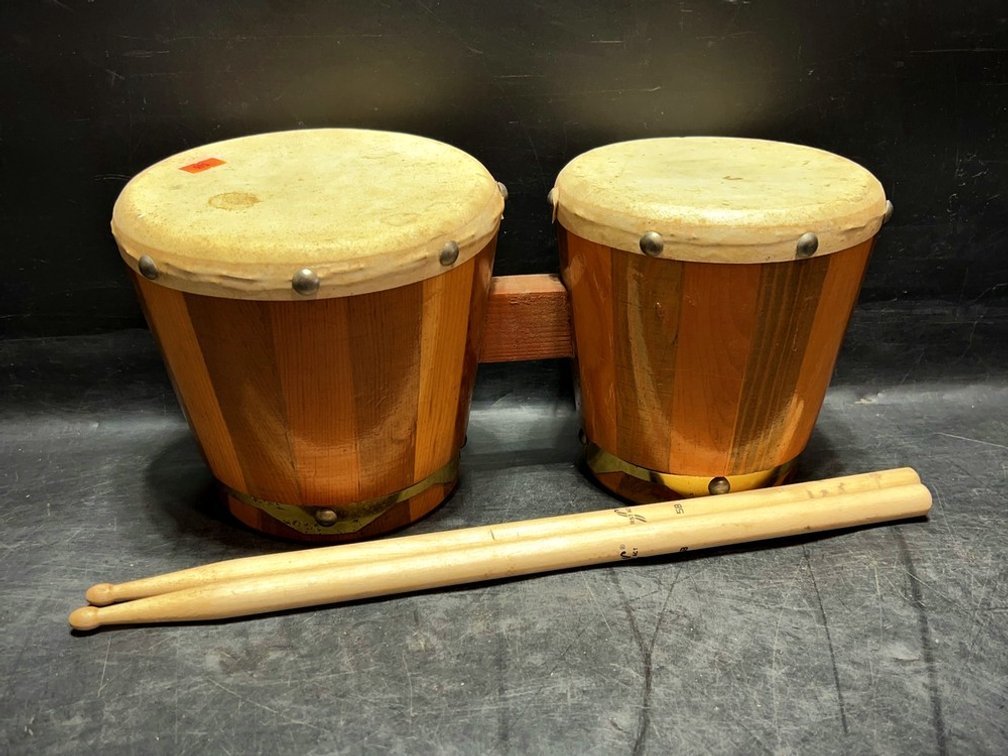 Wood Bongo Drums with First Act 5B Drumsticks