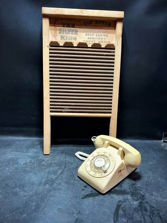 Silver King Washboard & Rotary Dial Telephone