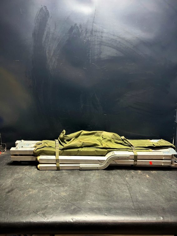 Folding Military Cot With Green Canvas Cover