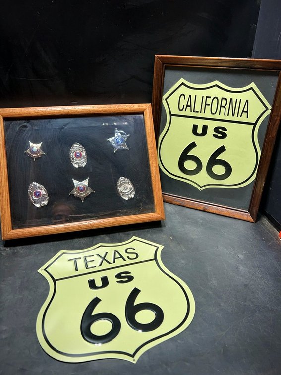 Route 66 California & Texas Signs, TX Badges