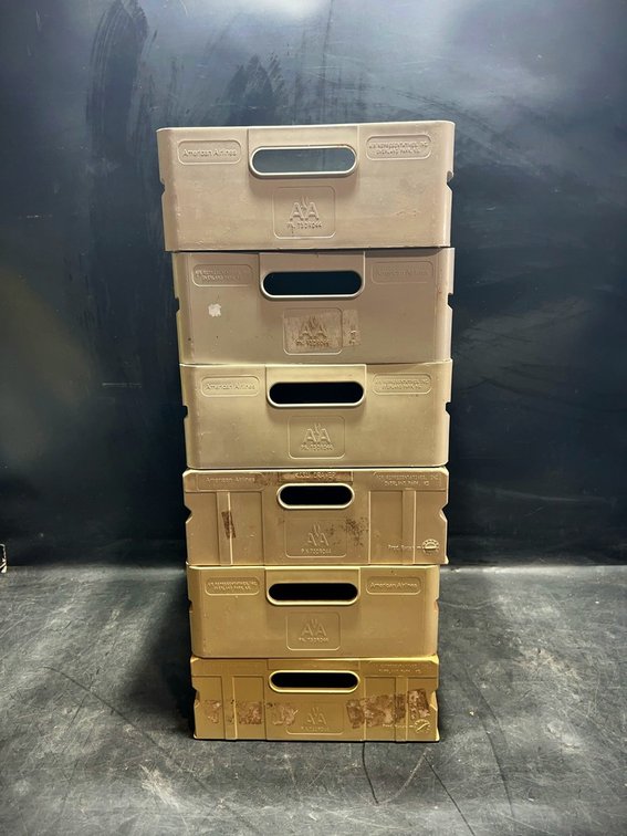 Six American Airlines Stackable Plastic Bins