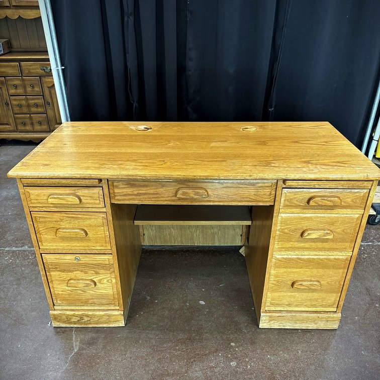 Oak Double Pedestal Office Desk 54x29x30 in