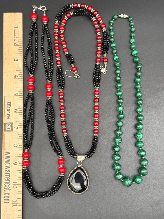 Sterling Onyx Pendant Necklace, Two Bead Strands