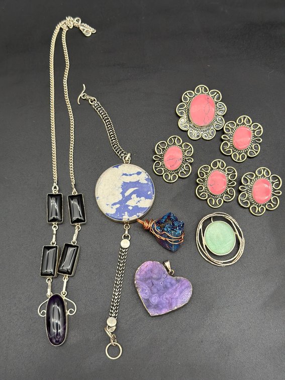 Sterling Silver Gemstone Jewelry Lot, 8 Pieces