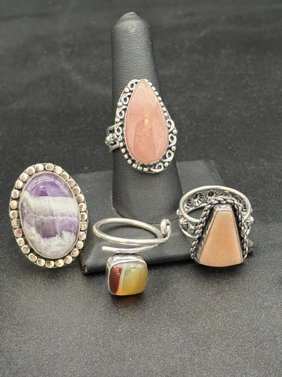 Sterling Silver Four Gemstone Rings Assortment