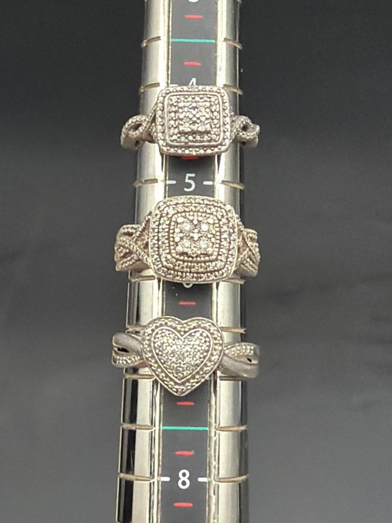 3 Sterling Silver JTW Diamond Accent Rings