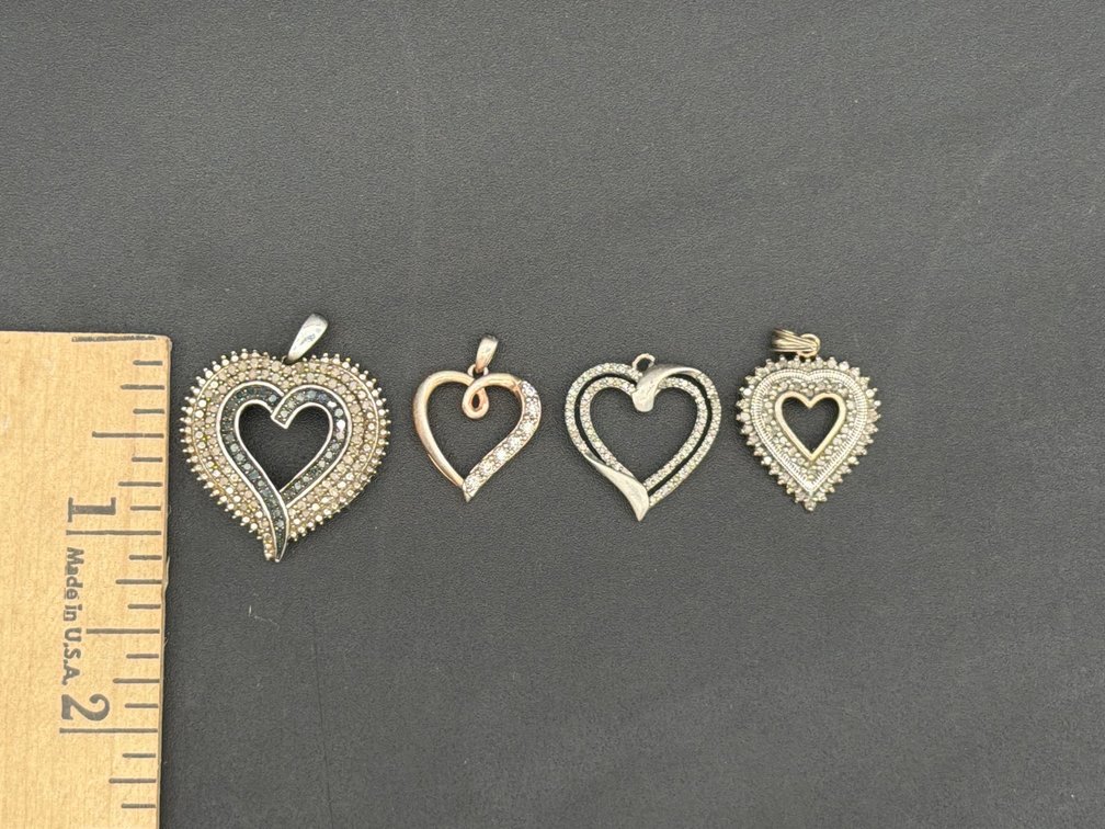 4 Sterling Silver Heart Pendants