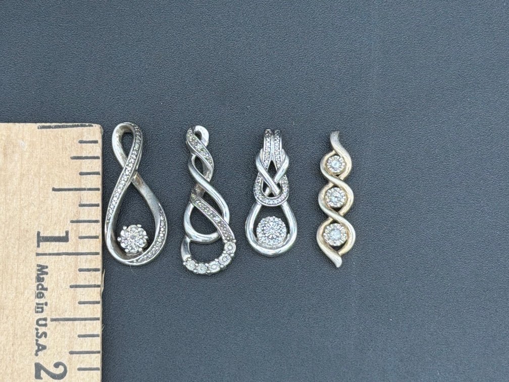 4pc Mixed Metal Pendant Lot With White Stones
