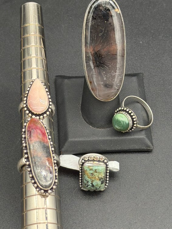 5 Sterling Silver Gemstone Rings, China, Modern