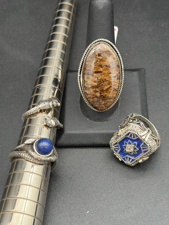 3 Rings: Lapis, Rutilated Quartz, Enamel