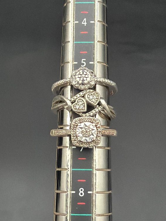 3 Rings, 2 Marked 925, Heart Cluster