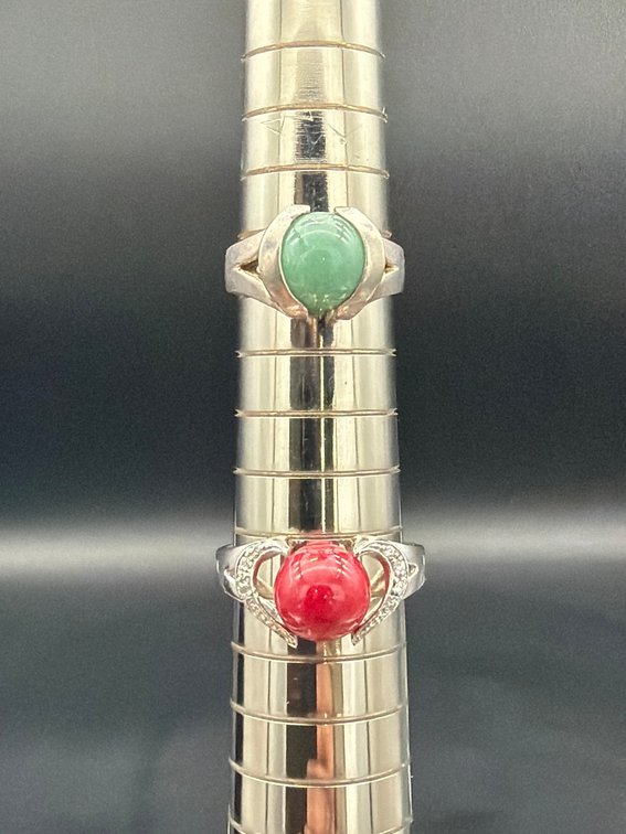 Two Sterling Silver Rings, Cabochon Stones, Size 8-9