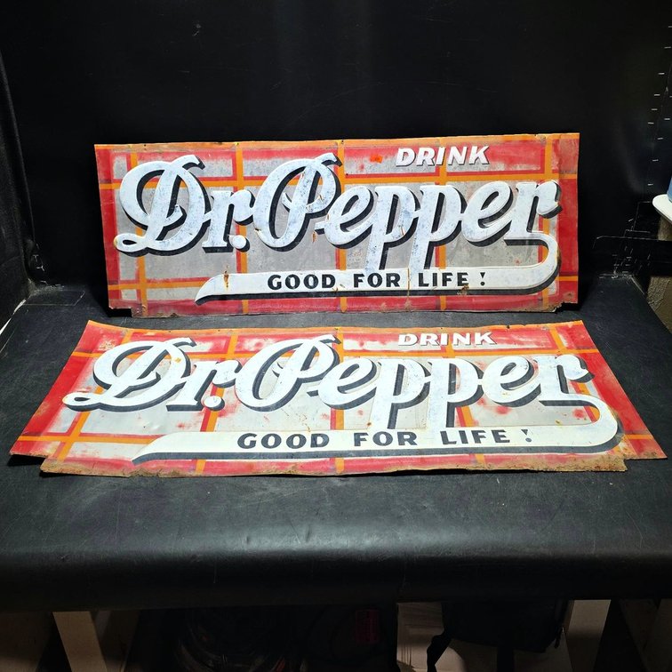 Pair Dr Pepper Metal Signs 34x13 Inch Advertising