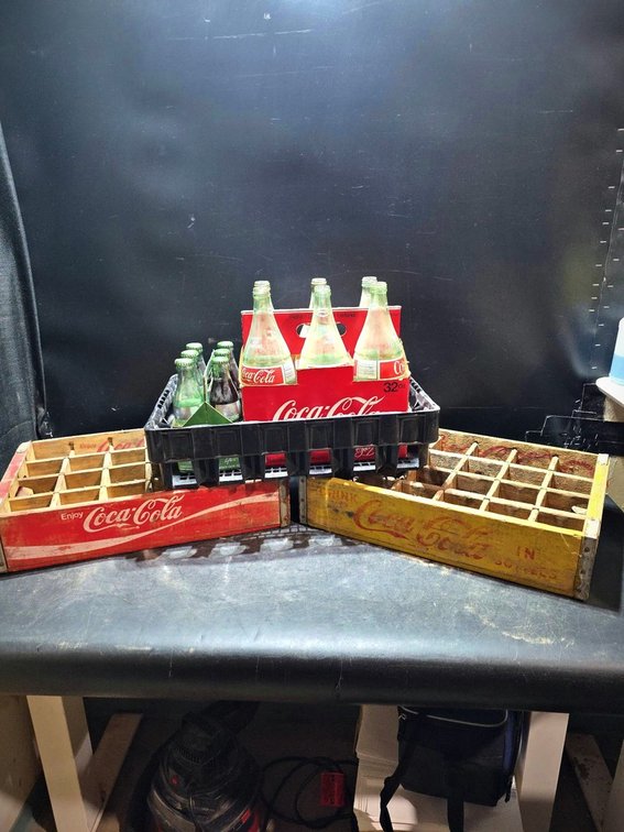 Coca-Cola Wooden Crates and Empty Glass Bottles