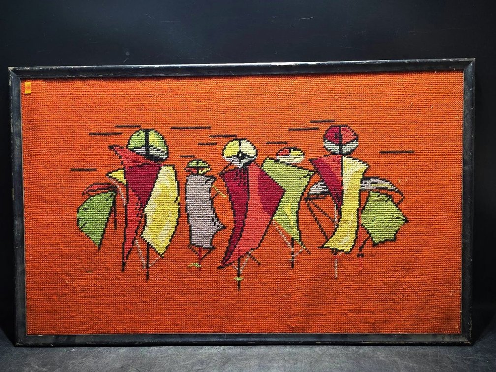 Framed Textile Wall Art, Abstract Figures, 32.5" x 20"