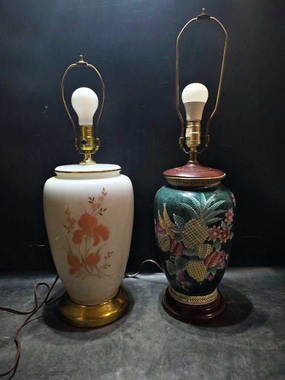 Pair Decorative Table Lamps Ceramic Cloisonné
