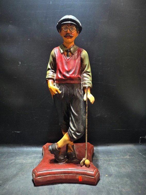 Painted Golf-Themed Male Figure, 28 In Tall