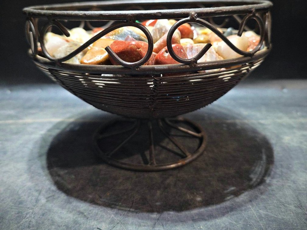 Metal Basket With Assorted Polished Stones