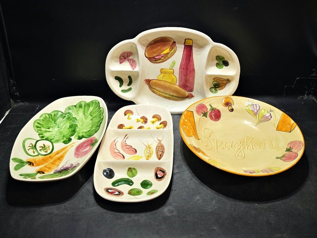4 Hand-Painted Ceramic Serving Trays