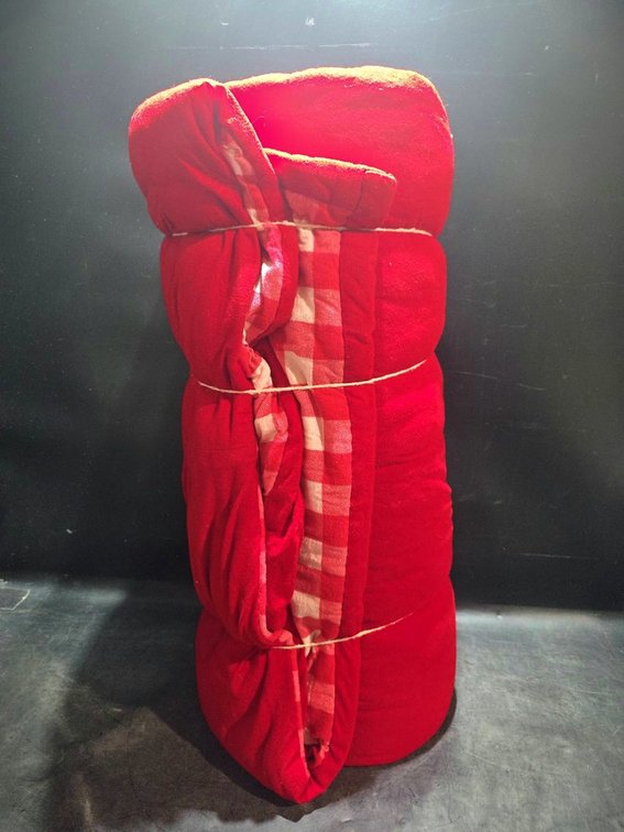 Red Plaid-Trimmed Fleece Blanket, Rolled