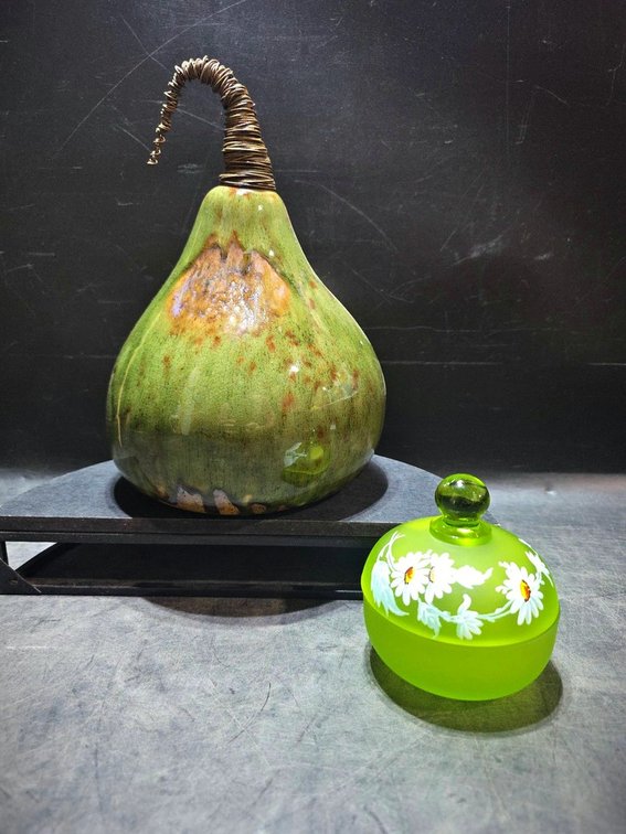 Fenton Satin Uranium Glass Dresser Jar, Vase