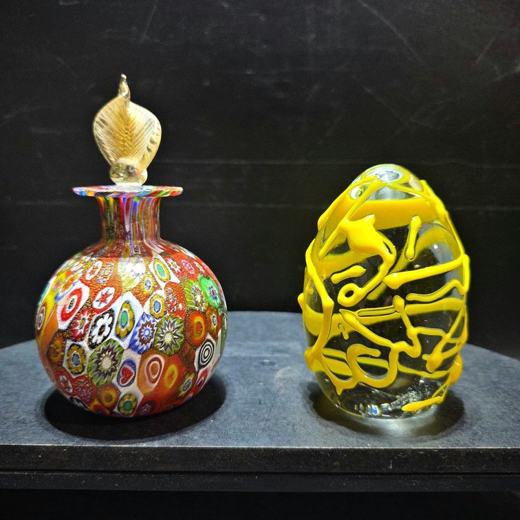 Two Art Glass Pieces: Millefiori Perfume & Egg