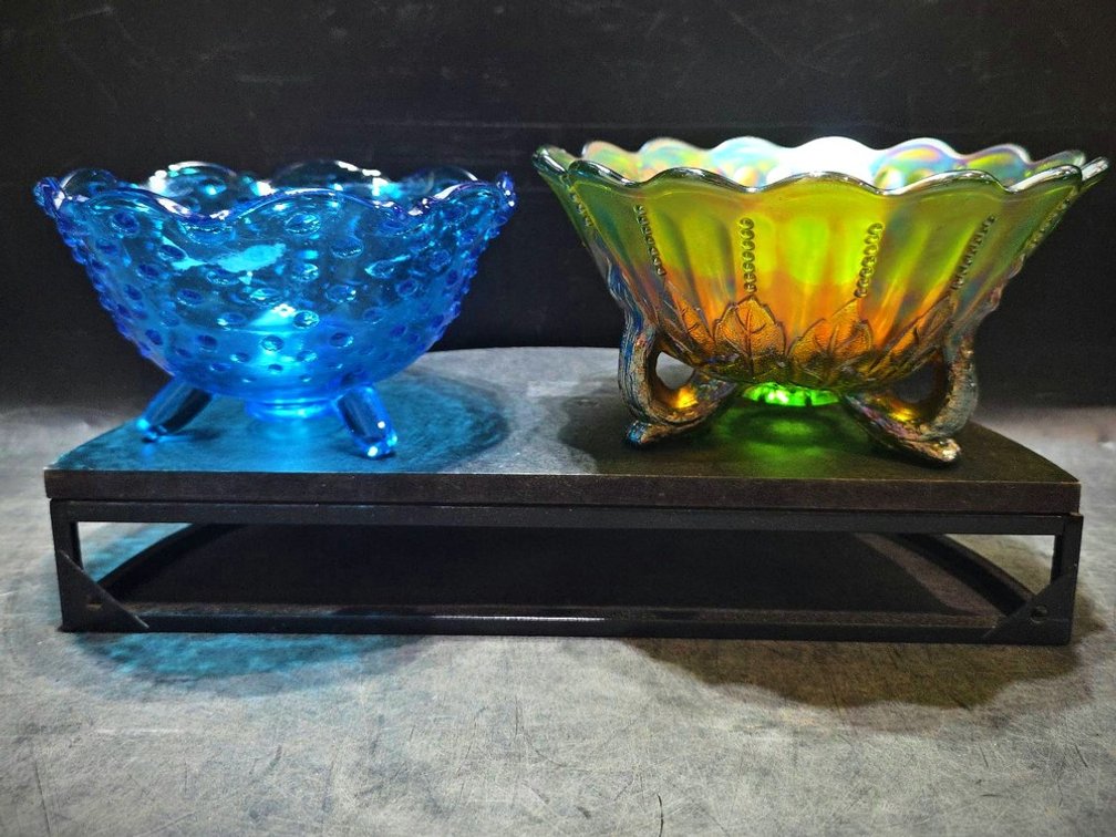 Iridescent Art Glass Footed Bowls