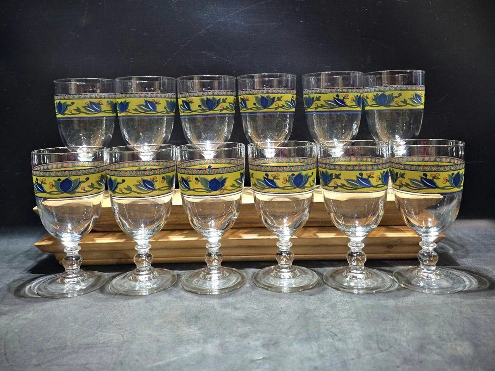 12 Blue and Gold Pattern Water Goblets