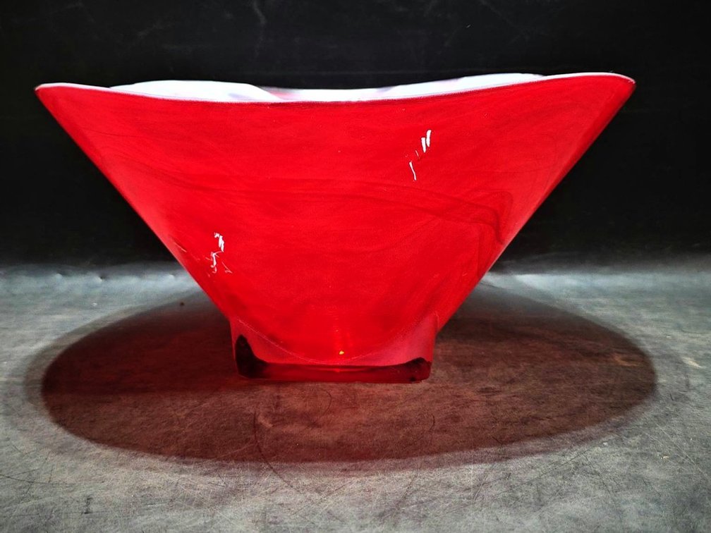 Large Red Handcrafted Glass Bowl, Spain