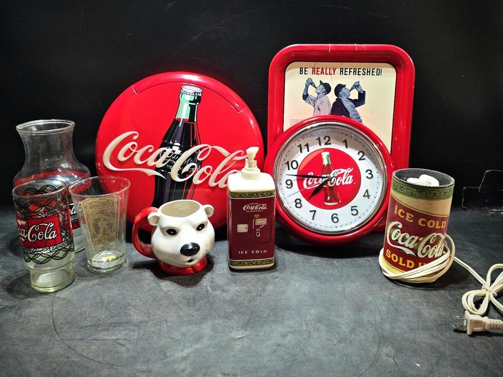 Coca-Cola Collectibles: Clock, Tray, Dispenser, Phone