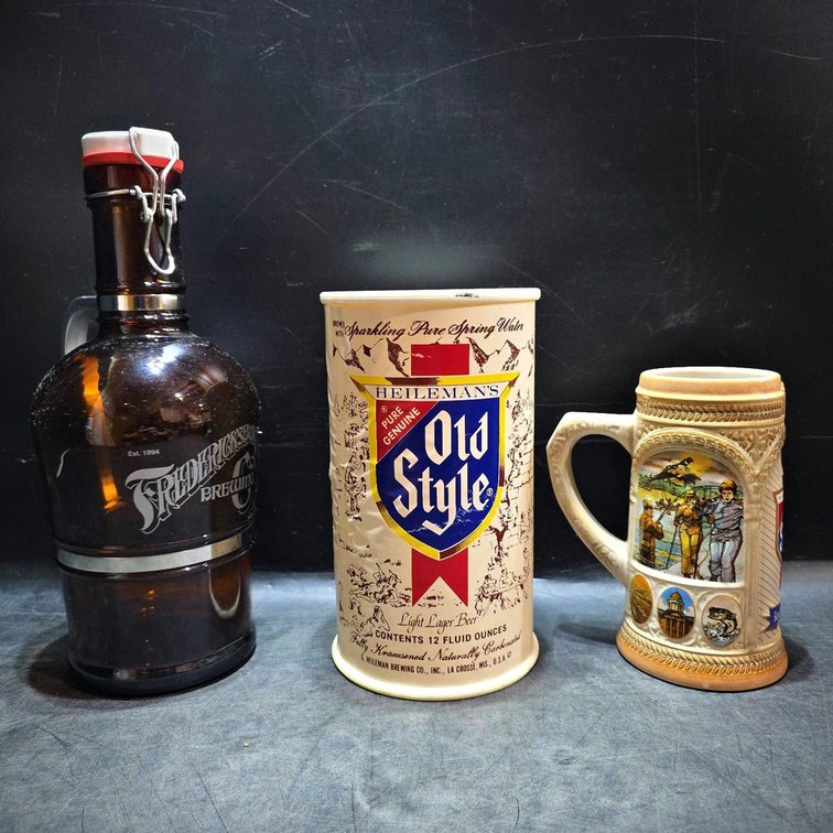 Beer Collectibles: Growler, Bank, Stein Set