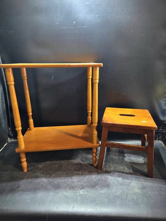 Wood Table 12x19x24 & Stool 11x11x12 Inches