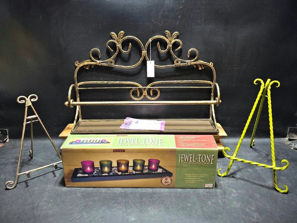 Metal Easels, Wall Shelf, Jewel-Tone Candle Tray
