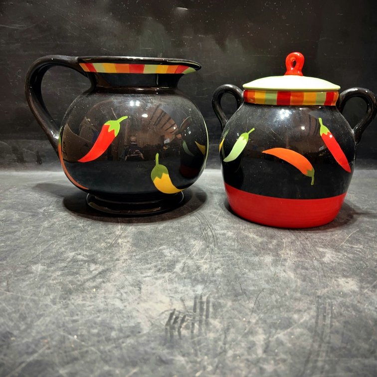 Chili Pepper Pitcher and Covered Sugar Jar Set