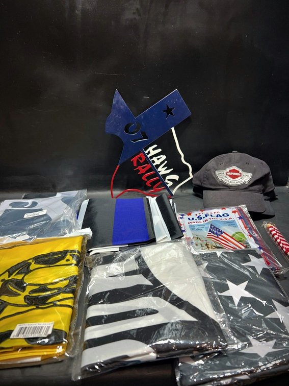 07 HAWG Rally Sign, Flags, Harley Hats Lot