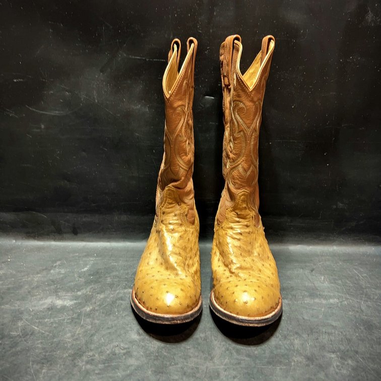Men's Tan Ostrich Leather Cowboy Boots Size 9D