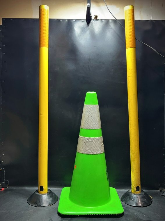 Green Safety Cone With Reflective Strips & 2 Posts