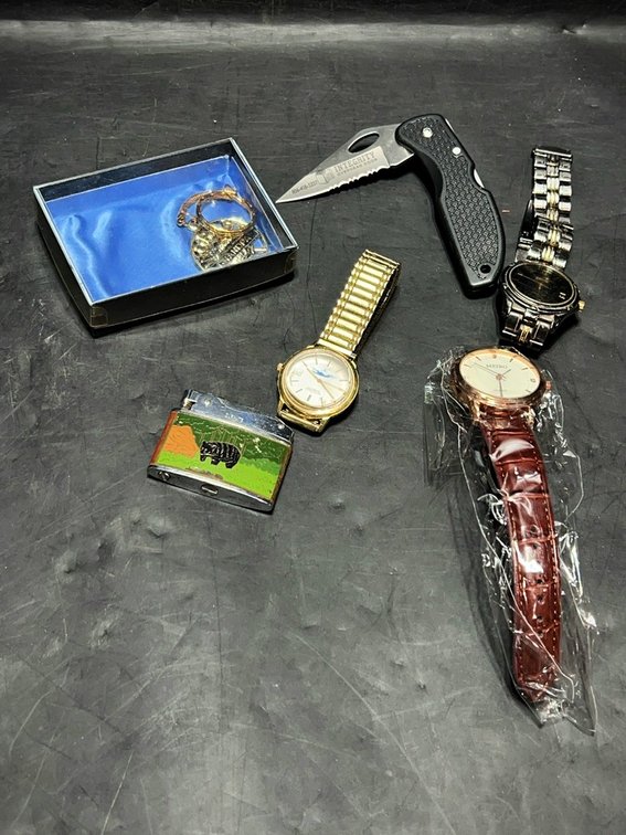Watches, Pocket Knife, Lighter, and Jewelry Lot