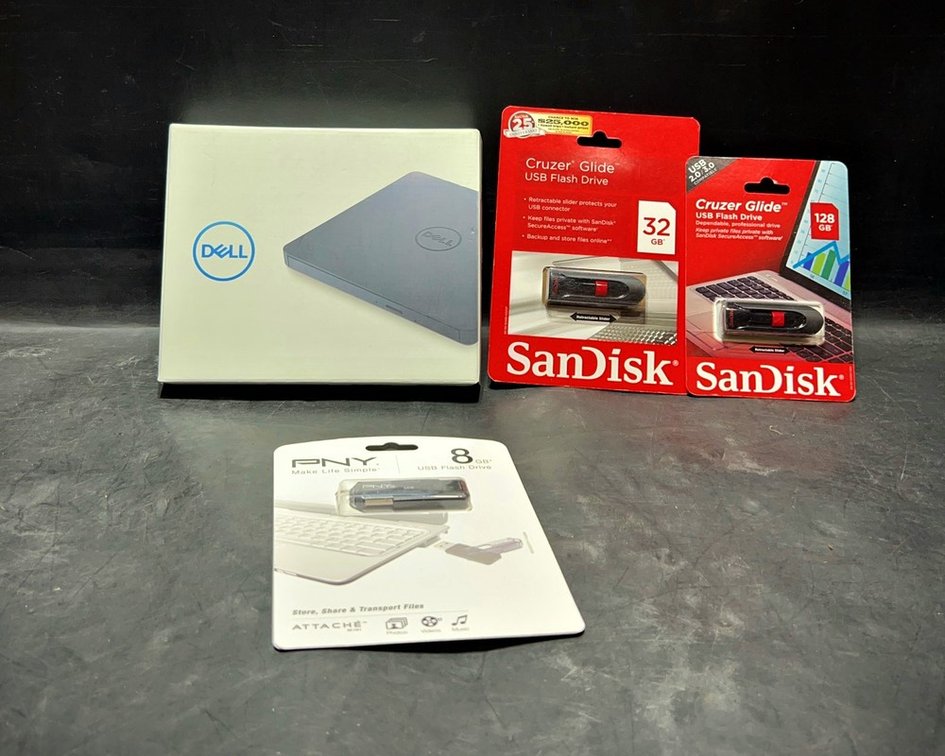 Dell USB Slim DVD Drive & 3 Flash Drives