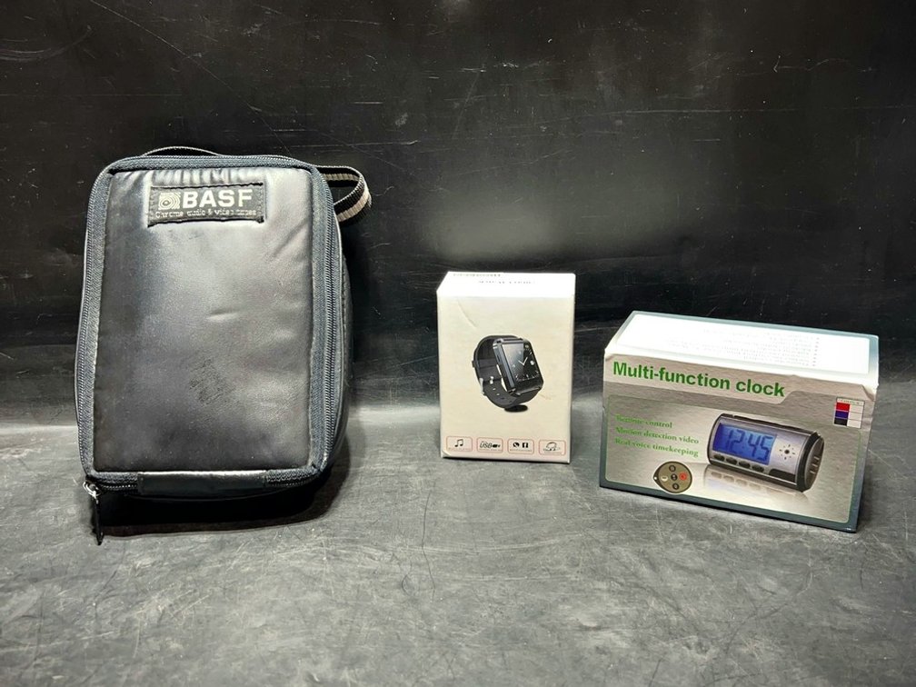 Electronics Lot: BASF Bag, Smartwatch, Clock Cam
